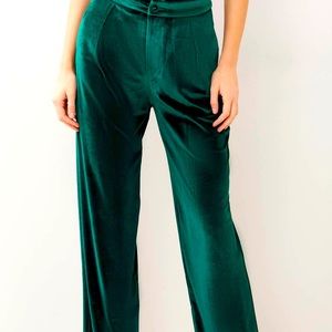 Green velvet pants high waisted